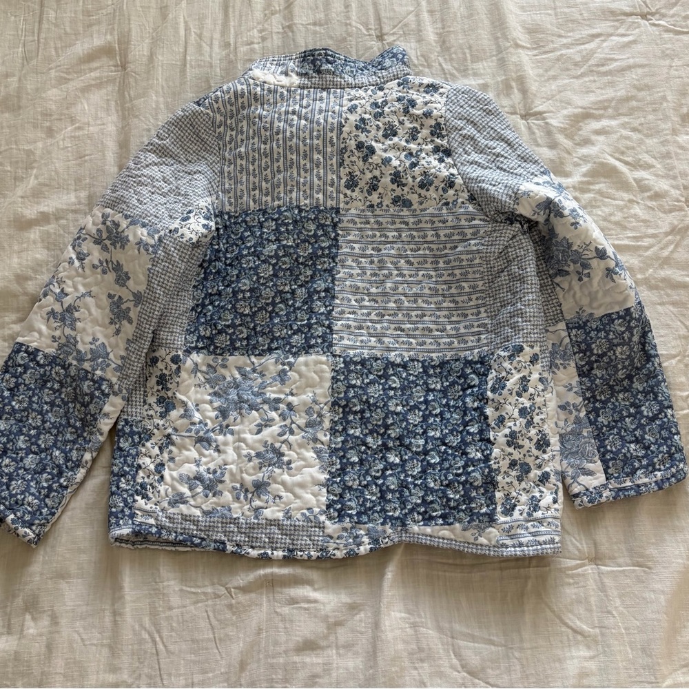Blue & White Patchwork Quilted Zip Jacket - image 3